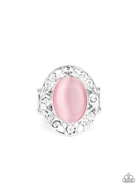 Moonlit Marigold Pink Ring Western Paparazzi Silver-Tone Rose Glass Oval Ring